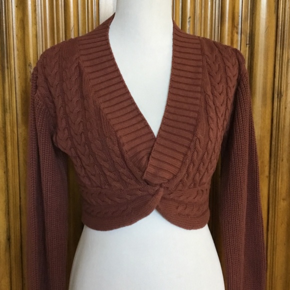 Free People Knit Cropped Emilie Sweater In Cherry Cola - Picture 9 of 16